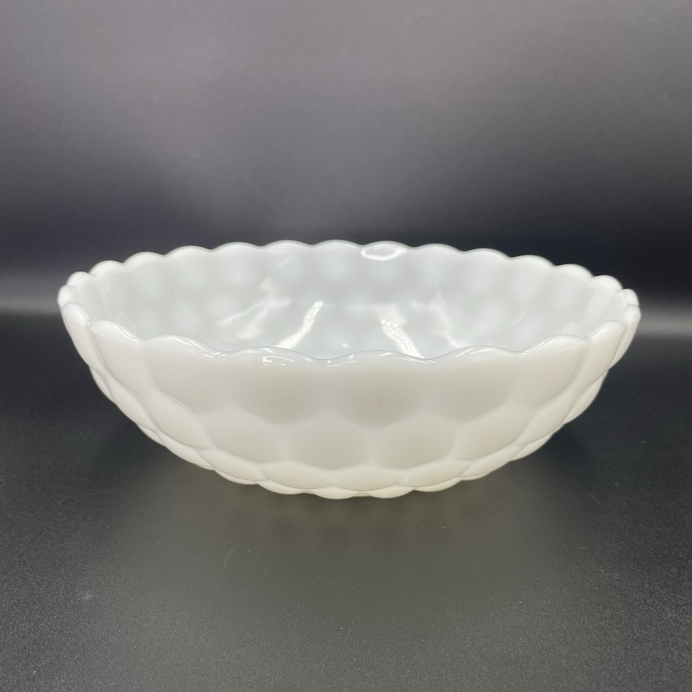 Vintage White Milk Glass Bubble Bowl 8.25" Scallop Edge Anchor Hocking